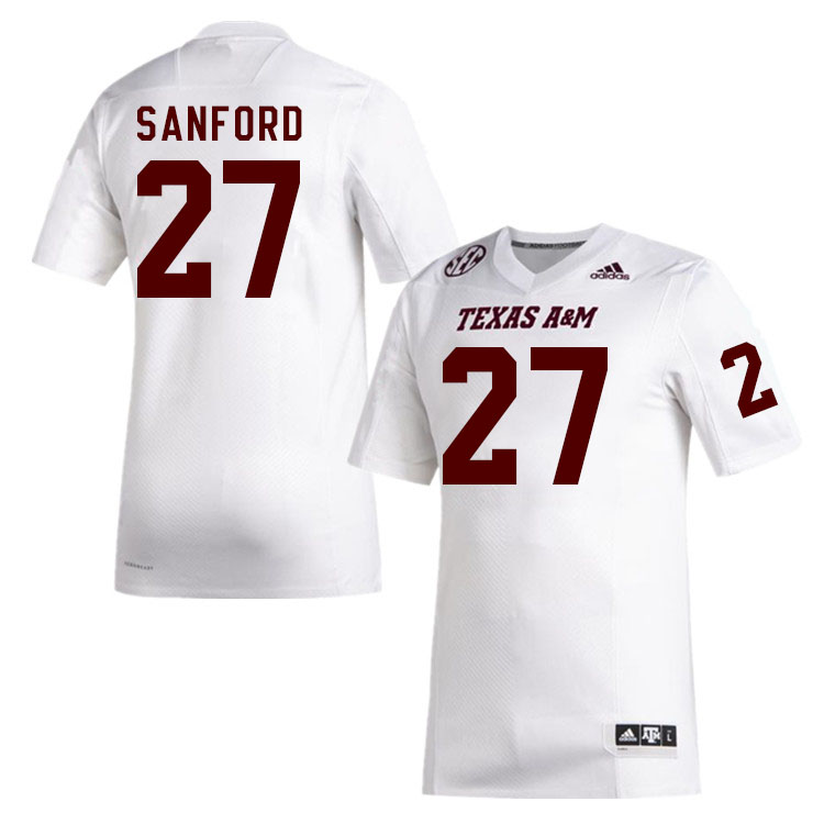 Men #27 Daymion Sanford Texas A&M Aggies College Football Jerseys Stitched Sale-White